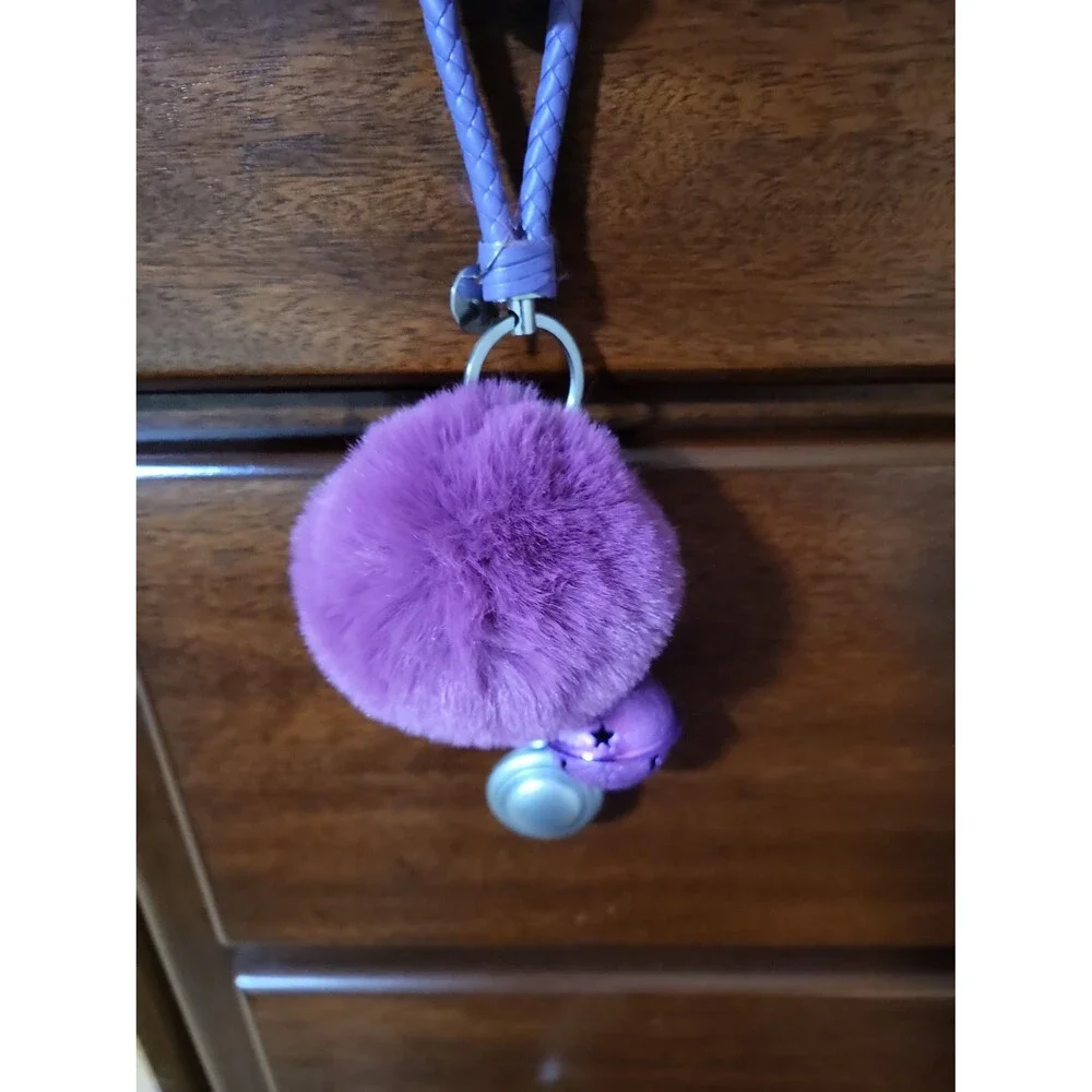 Purple Pom Pom Keychain with Bell